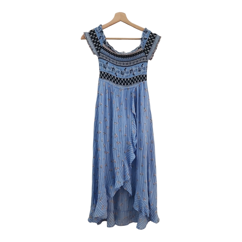 Candies's Teen  Hi Low  Blue Multicolor Dress Size Medium Off  Shoulder Stretch